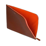 Padfield unisex British Luxury tan Leather Zip closure Laptop Cover with contrast orange suede leather lining Made in England UK