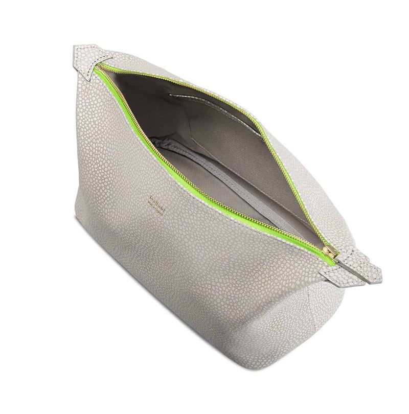 Padfield British Made Luxury Grey Leather Wash Bag lined with waterproof canvas Made in England unisex designer leather wash bag
