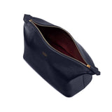 Sustainable Padfield made in England navy leather British Luxury Leather toiletry Wash Bag lined with waterproof canvas 
