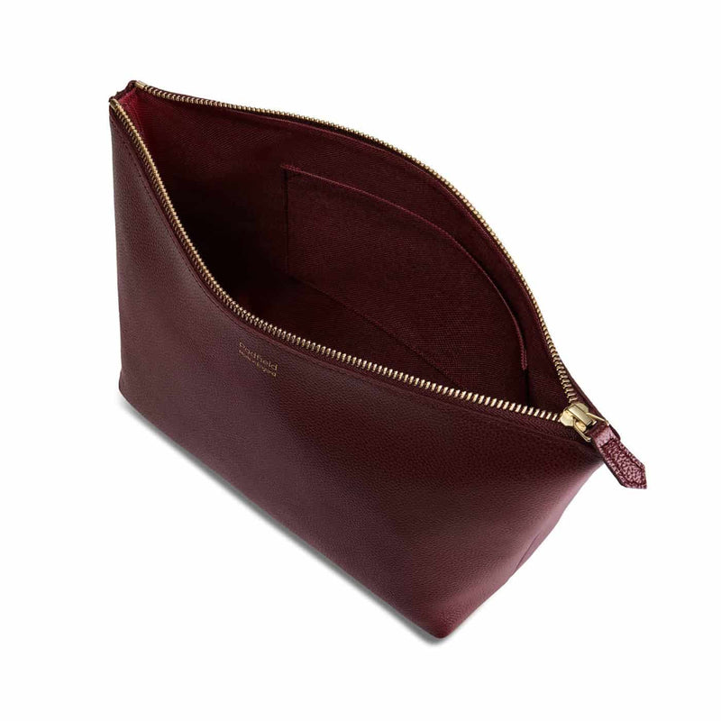 Padfield British Made unisex Burgundy Luxury Leather Wash Pouch lined with waterproof canvas for added practicality 
